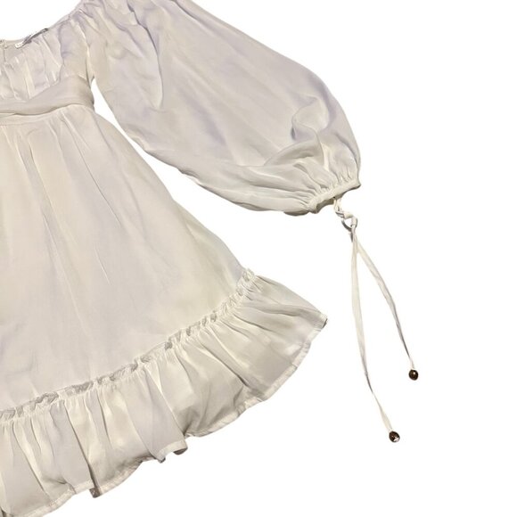 Saints + Secrets White Mini Dress Long Sleeve Back Tie Flowy Ruffle Size Small - Picture 4 of 11
